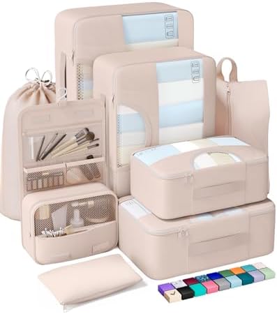 Veken 8 Set Packing Cubes for Travel, Gifts for Women Mom, Suitcase Organizer Bags for Luggage with Hanging Toiletry Bag and Shoe Bag, Vacation Essentials Travel Accessories for Cruise Ship
