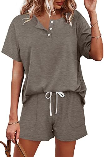 WIHOLL Two Piece Outfits for Women Lounge Sets Button Down Top and Shorts Set Sweatsuits with Pockets