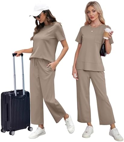 OFEEFAN Women's Lounge Sets Fashion Outfits Wide Leg Loungewear Side Slit Tracksuit for Vacation Travel Airport S-3XL - Image 3
