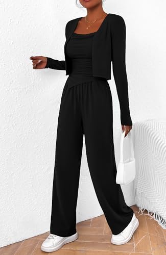 BTFBM Women's Fall Lounge Sets 3 Piece Outfit Tracksuits Casual Long Sleeve Tops High Waisted Sweatpants Set - Image 4