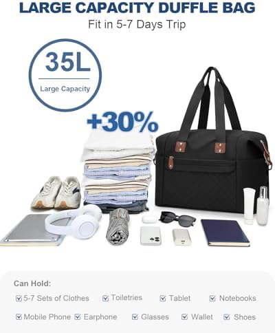 Travel Duffle Bag, Waterproof Weekender Overnight Hospital Bags for Women Men with Toiletry Bag Lightweight Carry on Personal Item Duffle Gym Bag for Travel, Airplanes, Sports - Image 4