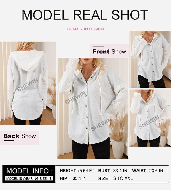 SHEWIN Oversized Sweatshirt for Women Loose Fit Casual Long Sleeve Button Hooded Sweatshirts Hoodies with Pocket - Image 5