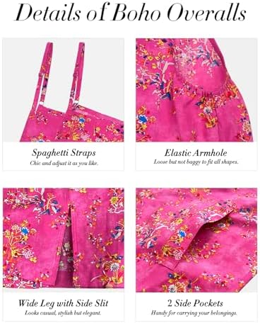 YESNO Women's Summer Boho Casual Jumpsuits Wide Leg Overalls Floral Print Baggy Rompers with Pockets PZZCR - Image 4