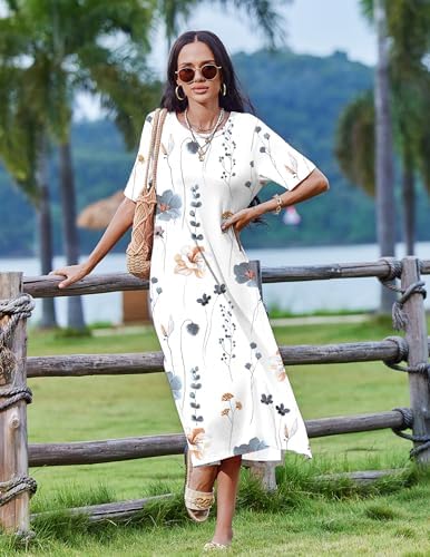 Zeagoo Women Floral Summer Dress Casual Beach Dress Printed T Shirt Dress Split Long Dress Travel 2025 Vacation Dress - Image 6