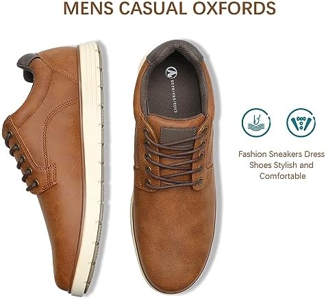 Men's Casual Dress Sneakers Lace Up Formal Oxfords Dress Shoes for Men Slip-on Comfortable Brown Shoes for Bussiness/Travel/Work - Image 3