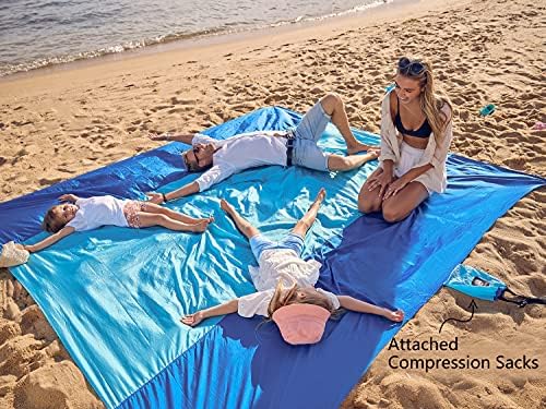 WEKAPO Beach Blanket Sandproof Waterproof, Extra Large Beach Mat, Oversized & Compact Sand Free Mat Quick Drying, Lightweight & Durable with 6 Stakes & 4 Corner Pockets - Image 3