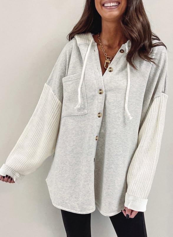 SHEWIN Oversized Sweatshirt for Women Loose Fit Casual Long Sleeve Button Hooded Sweatshirts Hoodies with Pocket - Image 4