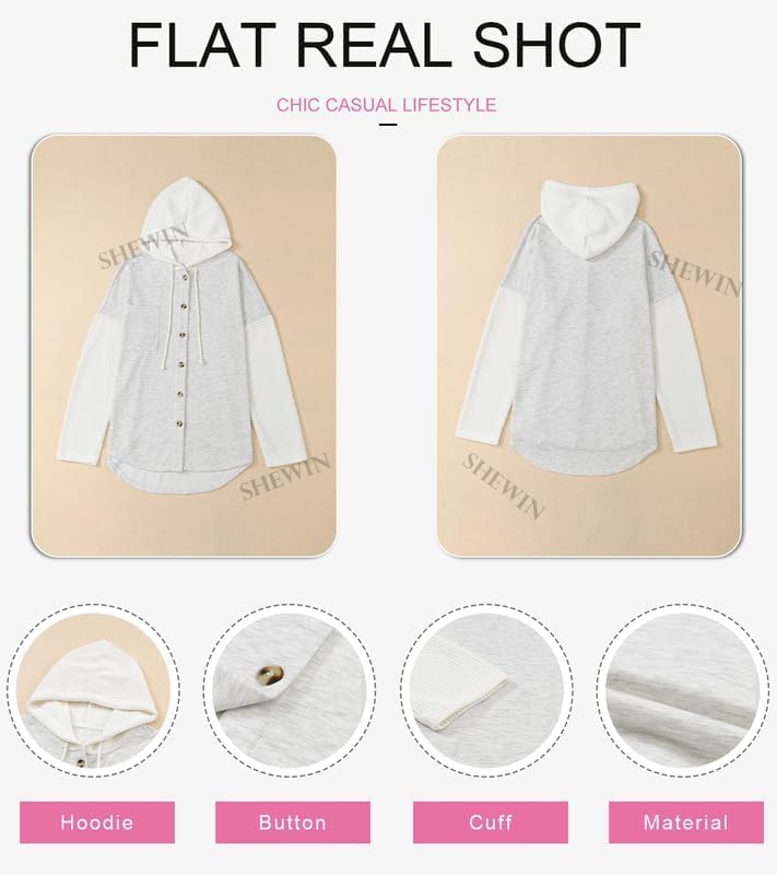 SHEWIN Oversized Sweatshirt for Women Loose Fit Casual Long Sleeve Button Hooded Sweatshirts Hoodies with Pocket - Image 6