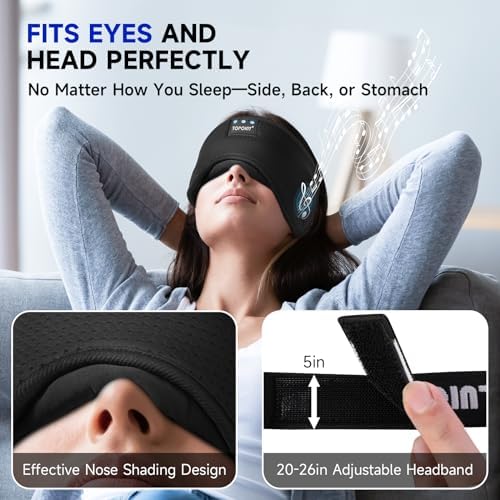 TOPOINT Sleep Mask Headphones Bluetooth Wireless 5.4, Breathable Cotton Eye Mask for Sleeping Side Sleepers Travel Music Headsets with Microphone Handsfree Men Women - Image 3