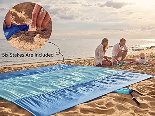 WEKAPO Beach Blanket Sandproof Waterproof, Extra Large Beach Mat, Oversized & Compact Sand Free Mat Quick Drying, Lightweight & Durable with 6 Stakes & 4 Corner Pockets - Image 6