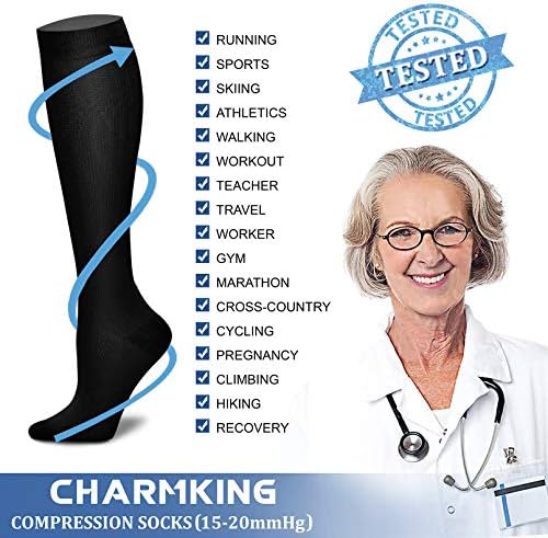 CHARMKING Compression Socks for Women & Men Circulation (3 Pairs) 15-20 mmHg is Best Support for Athletic Running Cycling - Image 6