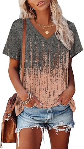 Alaroo Womens Summer Tops 2025 V Neck Short Sleeve Shirts Trendy Dressy Casual Vacation Outfits Printed - Image 2