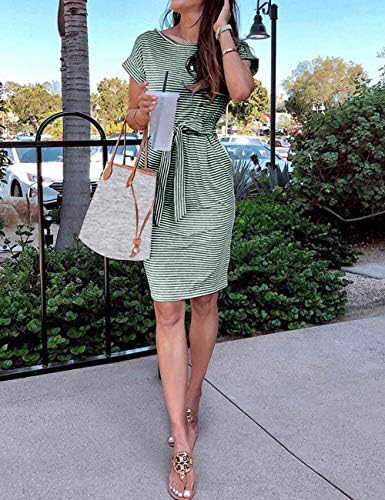 MEROKEETY Women's Summer Striped Short Sleeve T Shirt Dress Casual Tie Waist with Pockets - Image 7