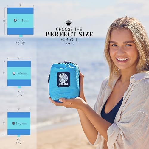 WEKAPO Beach Blanket Sandproof Waterproof, Extra Large Beach Mat, Oversized & Compact Sand Free Mat Quick Drying, Lightweight & Durable with 6 Stakes & 4 Corner Pockets - Image 2