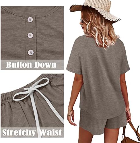 WIHOLL Two Piece Outfits for Women Lounge Sets Button Down Top and Shorts Set Sweatsuits with Pockets - Image 4