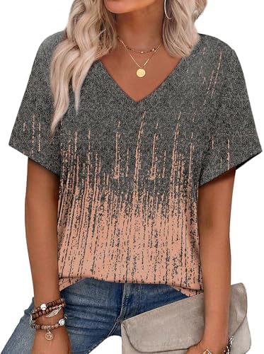 Alaroo Womens Summer Tops 2025 V Neck Short Sleeve Shirts Trendy Dressy Casual Vacation Outfits Printed