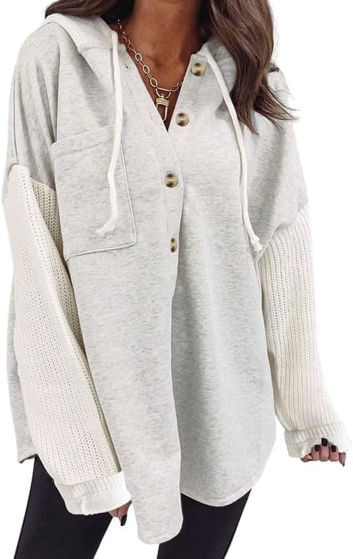 SHEWIN Oversized Sweatshirt for Women Loose Fit Casual Long Sleeve Button Hooded Sweatshirts Hoodies with Pocket - Image 2