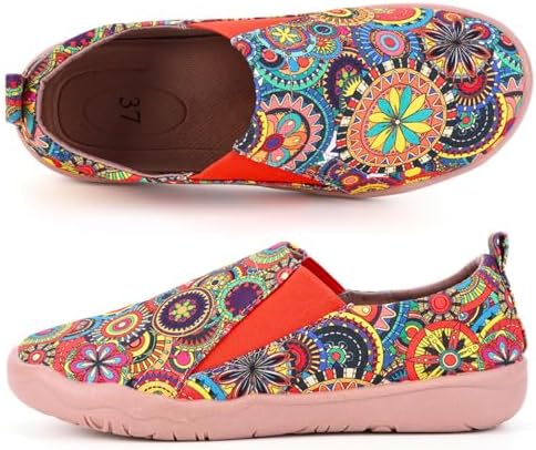 Women's Art Painted Casual Loafers, Extra Wide Slip-on Diabetic Shoes for Women, Comfortable Canvas Arch Support Walking Shoes