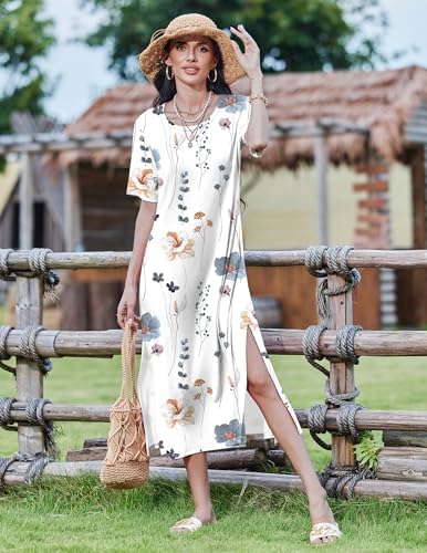 Zeagoo Women Floral Summer Dress Casual Beach Dress Printed T Shirt Dress Split Long Dress Travel 2025 Vacation Dress - Image 3