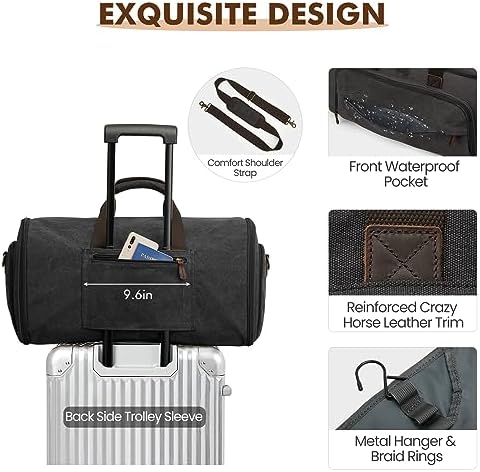 S-ZONE Carry On Garment Bag for Travel Convertible Garment Duffle Bag Suit Bags for Men Women Travel 2 in 1 Hanging Suitcase Business Travel Bag with Toiletry Bag, Black, 50l - Image 4