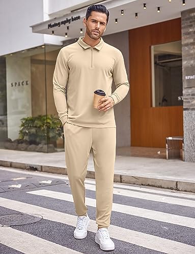 COOFANDY Men's Tracksuit 2 Piece Quarter Zip Polo Athletic Sweatsuits Casual Running Jogging Sport Suit Sets - Image 2