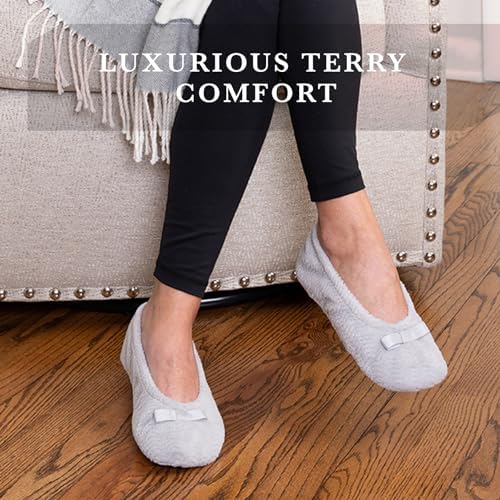 isotoner Women's Diamond Microterry Gemma Ballerina Slippers-Suede Sole with Memory Foam Comfort, Machine Washable - Image 4