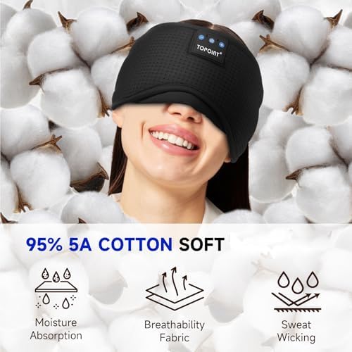 TOPOINT Sleep Mask Headphones Bluetooth Wireless 5.4, Breathable Cotton Eye Mask for Sleeping Side Sleepers Travel Music Headsets with Microphone Handsfree Men Women - Image 4