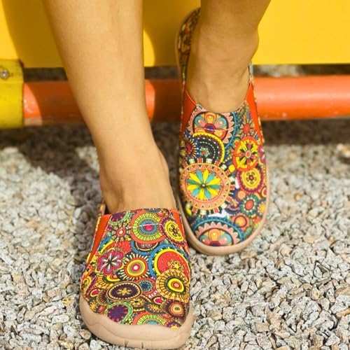 Women's Art Painted Casual Loafers, Extra Wide Slip-on Diabetic Shoes for Women, Comfortable Canvas Arch Support Walking Shoes - Image 5