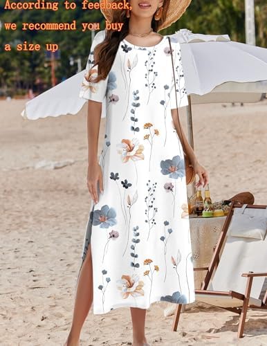 Zeagoo Women Floral Summer Dress Casual Beach Dress Printed T Shirt Dress Split Long Dress Travel 2025 Vacation Dress - Image 2