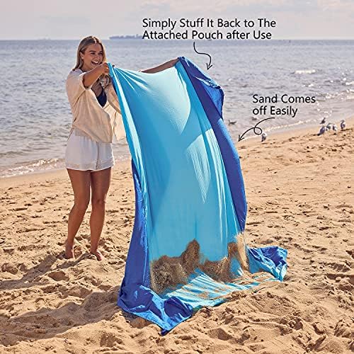 WEKAPO Beach Blanket Sandproof Waterproof, Extra Large Beach Mat, Oversized & Compact Sand Free Mat Quick Drying, Lightweight & Durable with 6 Stakes & 4 Corner Pockets - Image 5