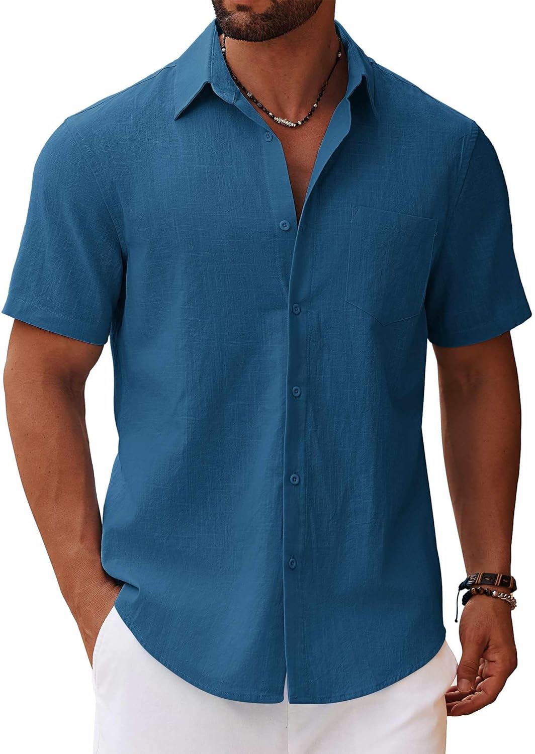 COOFANDY Men's Button Down Short Sleeve Shirt Casual Cotton Summer Beach Wedding Shirts with Pocket