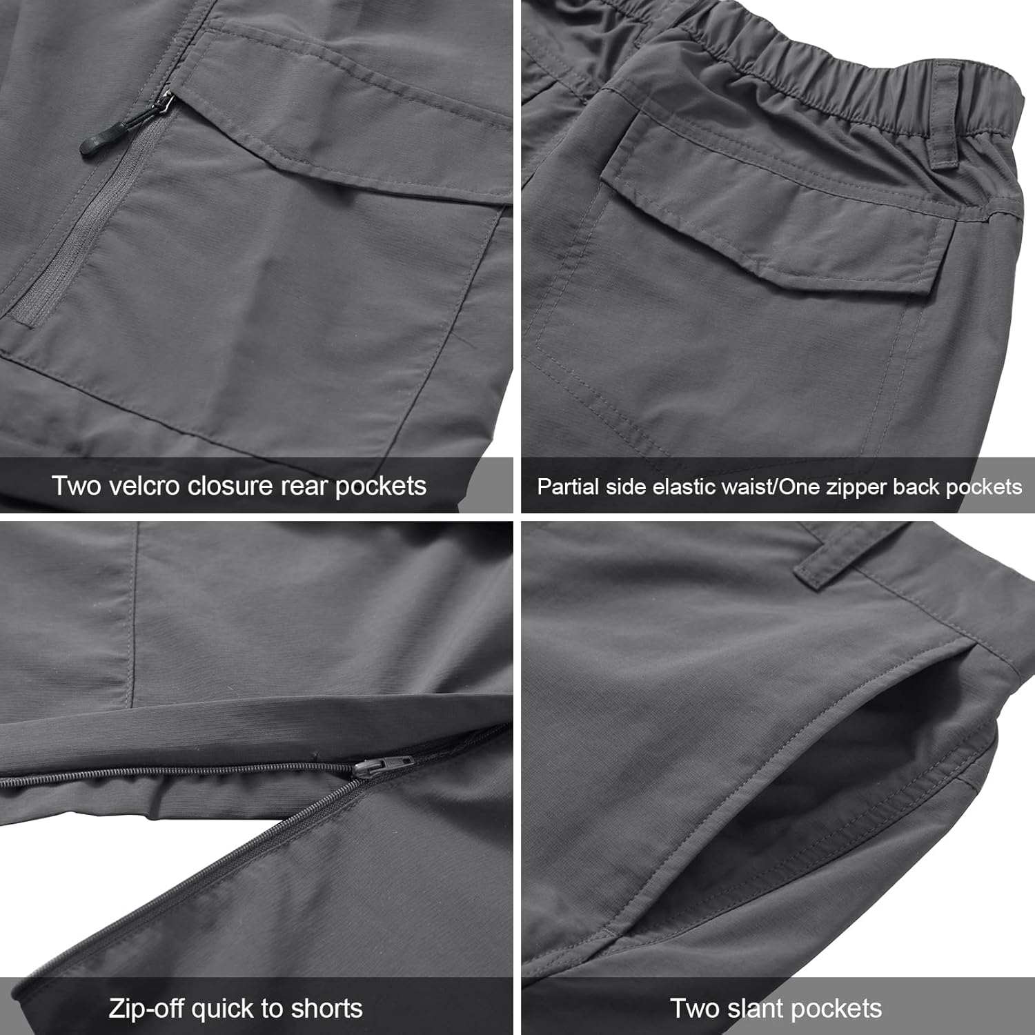 Mens Hiking Pants Quick Dry Lightweight Fishing Convertible Zip Off Safari Trousers - Image 4