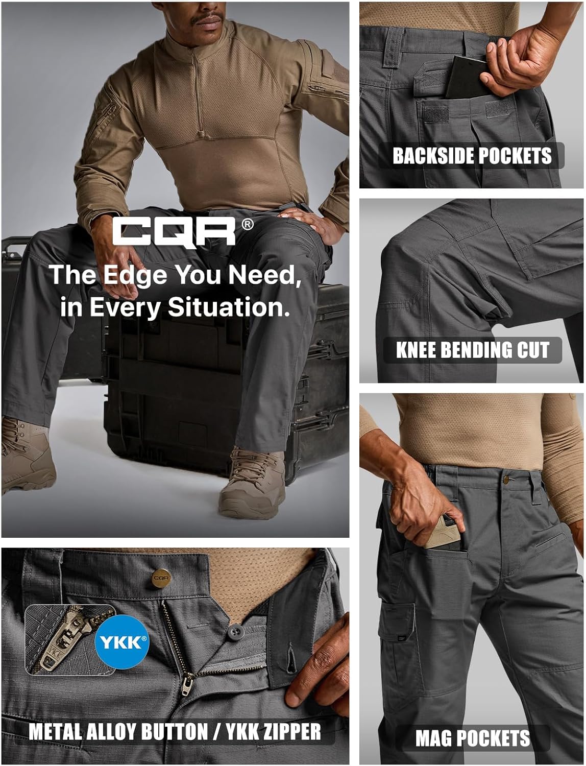 CQR Men's Tactical Pants, Water Resistant Ripstop Cargo Pants, Lightweight EDC Work Hiking Pants, Outdoor Apparel - Image 6