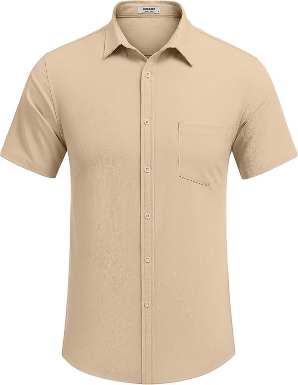 COOFANDY Men's Casual Summer Beach Wrinkle Free Shirts Short Sleeve Button Down Lightweight Untucked Textured Shirt - Image 5