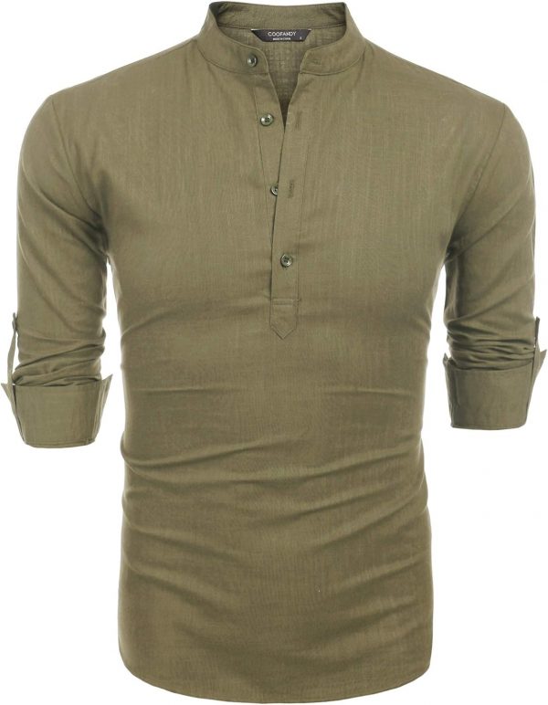 COOFANDY Men's Cotton Linen Henley T-Shirts Long Sleeve Hippie Casual Beach T-Shirts - Image 6