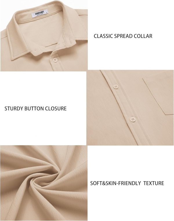 COOFANDY Men's Casual Summer Beach Wrinkle Free Shirts Short Sleeve Button Down Lightweight Untucked Textured Shirt - Image 4