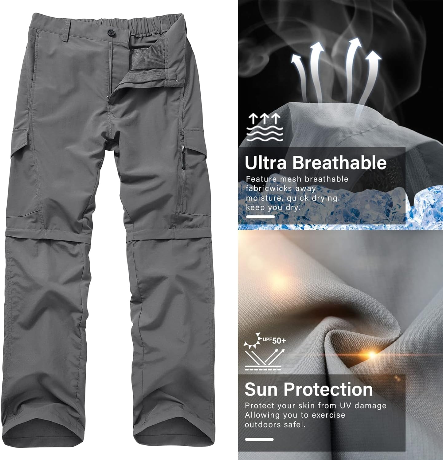 Mens Hiking Pants Quick Dry Lightweight Fishing Convertible Zip Off Safari Trousers - Image 5