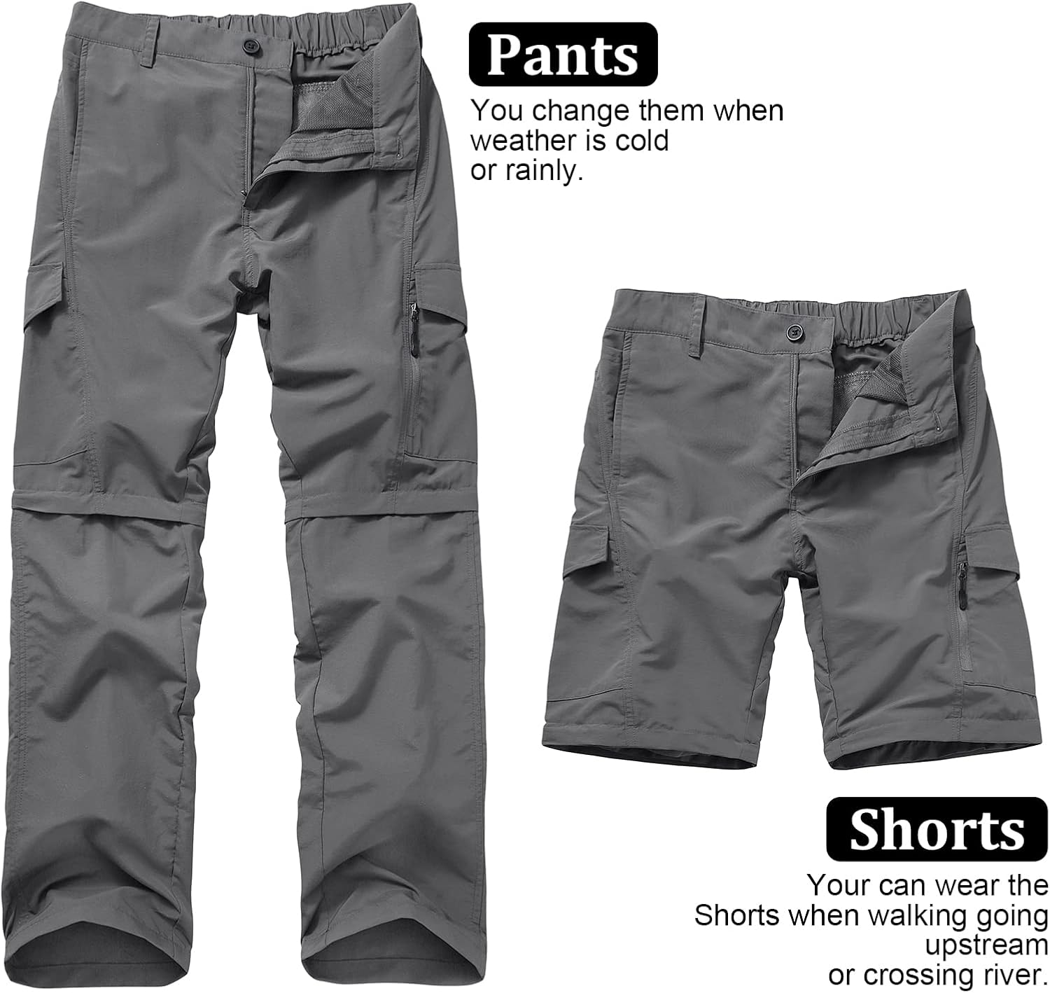 Mens Hiking Pants Quick Dry Lightweight Fishing Convertible Zip Off Safari Trousers - Image 7