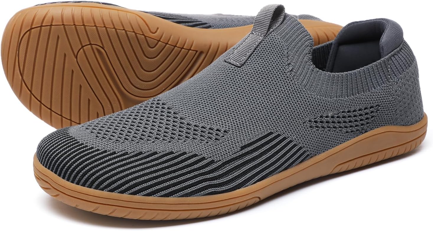 Slip-on Barefoot Shoes Men Minimalist Wide Toe Zero Drop Walking Shoes Lightweight Barefoot Feel & Breathable for Walking Running All Day Wear