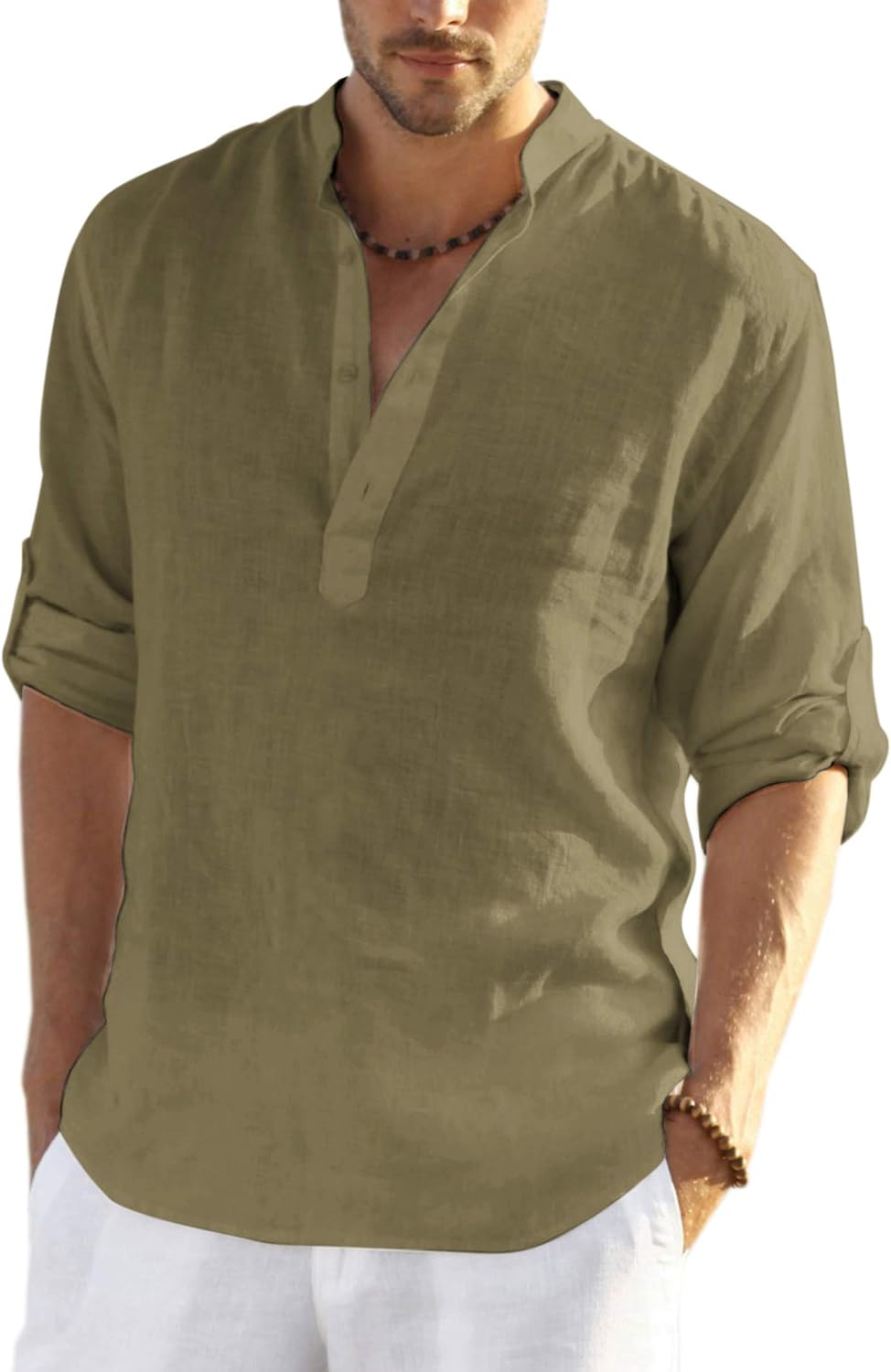 COOFANDY Men's Cotton Linen Henley T-Shirts Long Sleeve Hippie Casual Beach T-Shirts