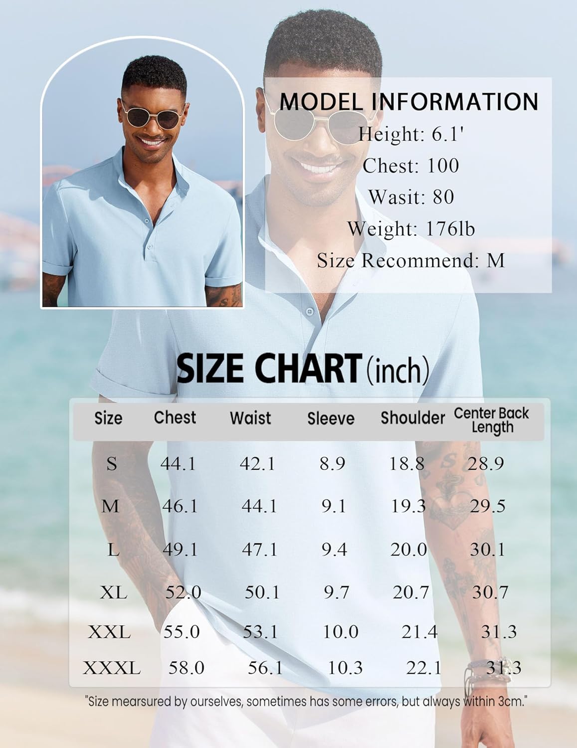 COOFANDY Men's Casual Henley Shirt Short Sleeve Band Collar Shirt Summer Beach Hippie Vacation T Shirt with Button - Image 6