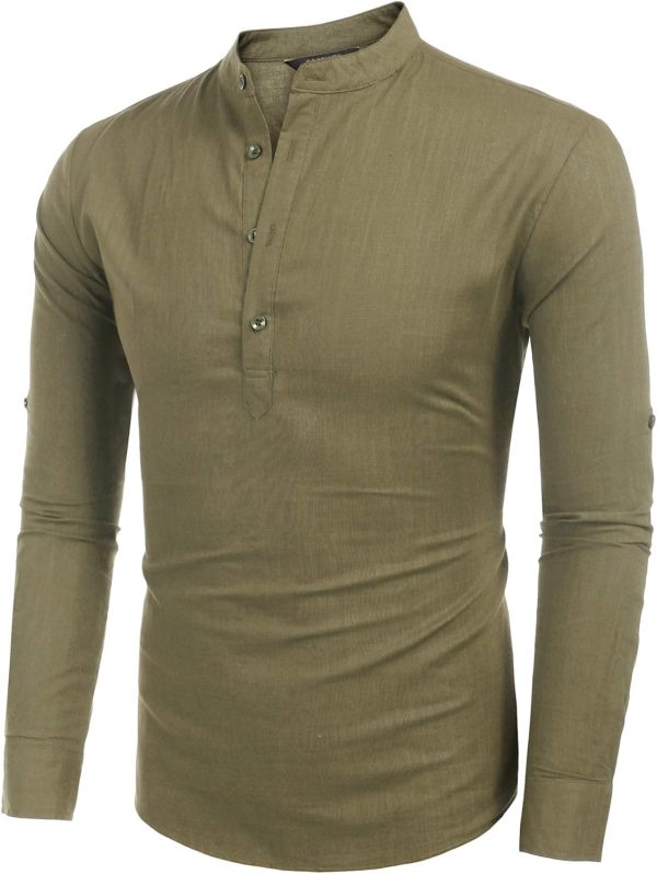 COOFANDY Men's Cotton Linen Henley T-Shirts Long Sleeve Hippie Casual Beach T-Shirts - Image 2