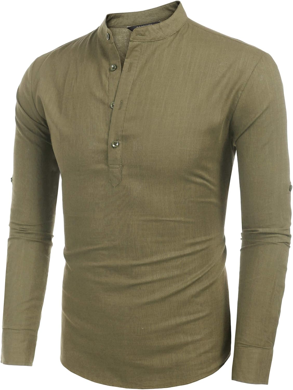 COOFANDY Men's Cotton Linen Henley T-Shirts Long Sleeve Hippie Casual Beach T-Shirts - Image 2