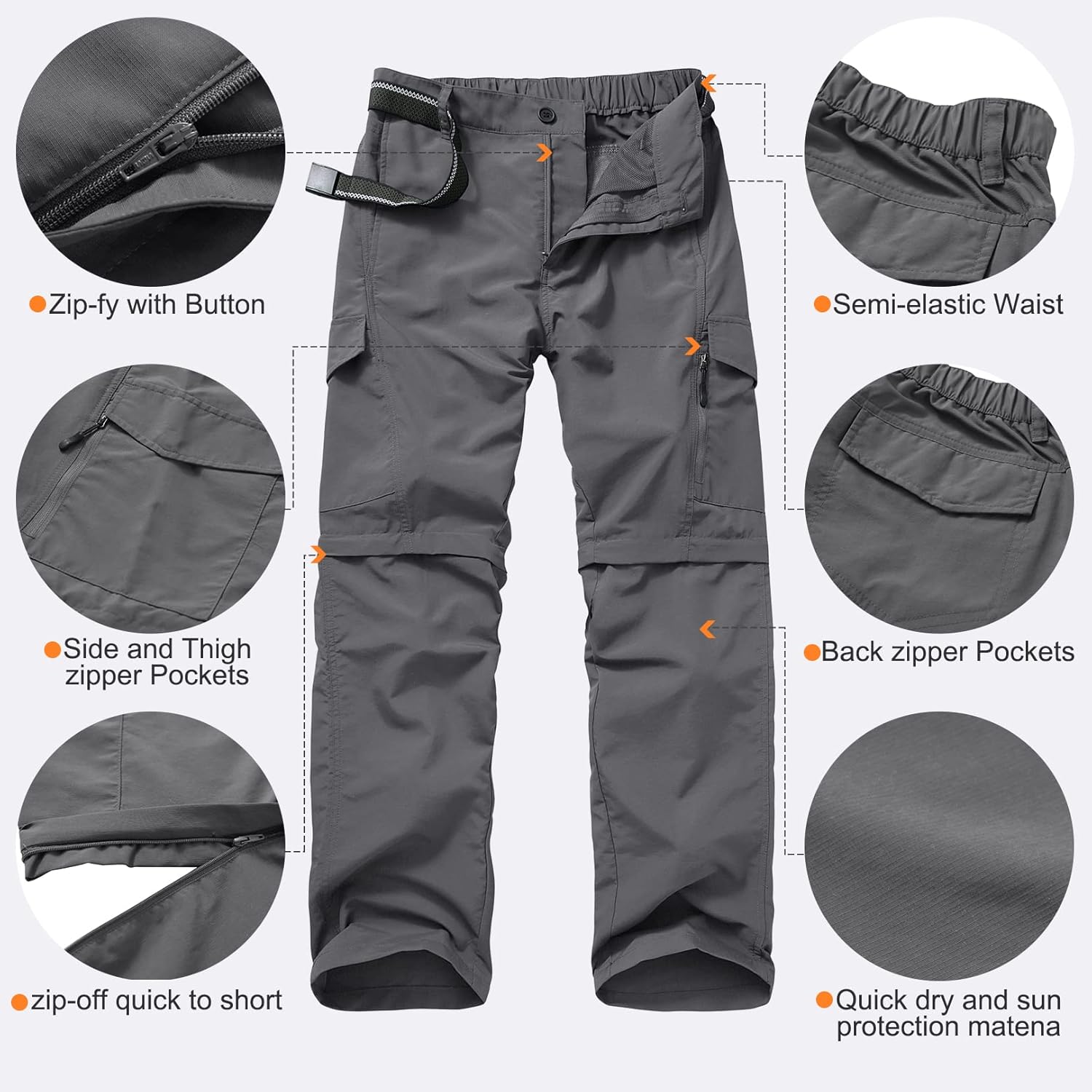 Mens Hiking Pants Quick Dry Lightweight Fishing Convertible Zip Off Safari Trousers - Image 8