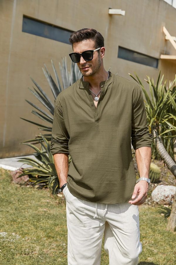 COOFANDY Men's Cotton Linen Henley T-Shirts Long Sleeve Hippie Casual Beach T-Shirts - Image 4