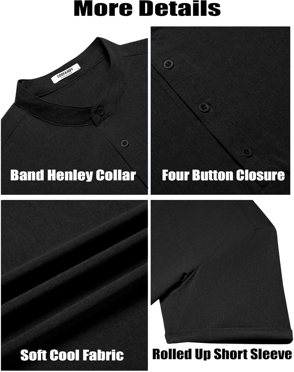 COOFANDY Men's Casual Henley Shirt Short Sleeve Band Collar Shirt Summer Beach Hippie Vacation T Shirt with Button - Image 5